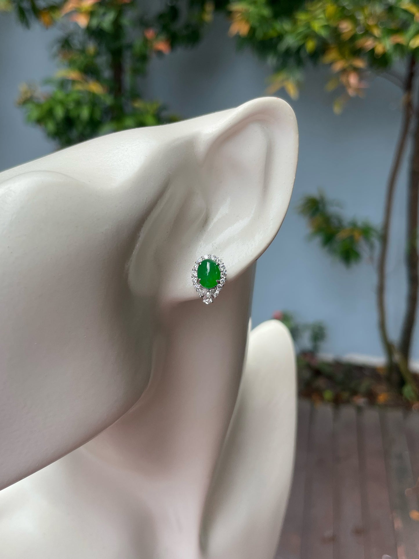 Green Jade Earrings - Cabochons (NJE157)