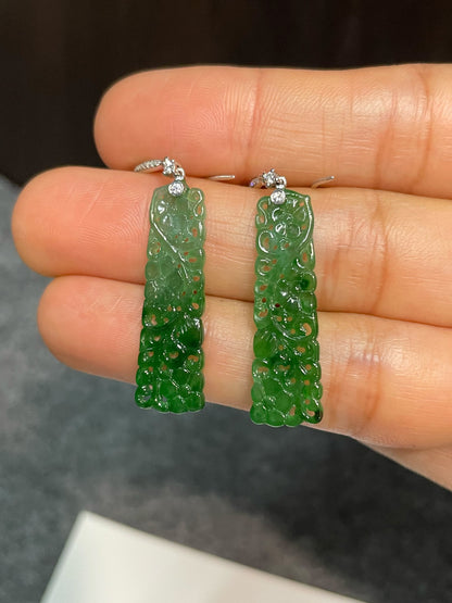 Green Jadeite Carved Earrings (NJE158)