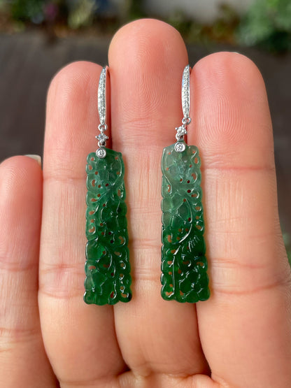 Green Jadeite Carved Earrings (NJE158)