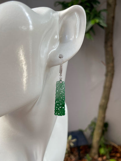 Green Jadeite Carved Earrings (NJE158)