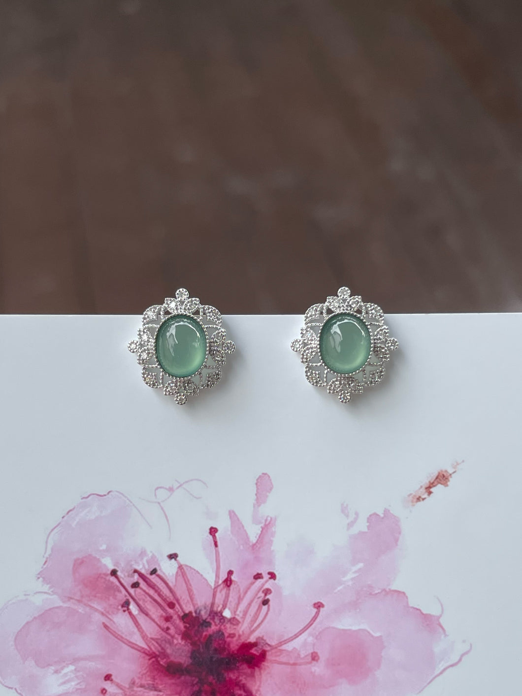 Icy Green Jade Cabochon Earrings (NJE159)