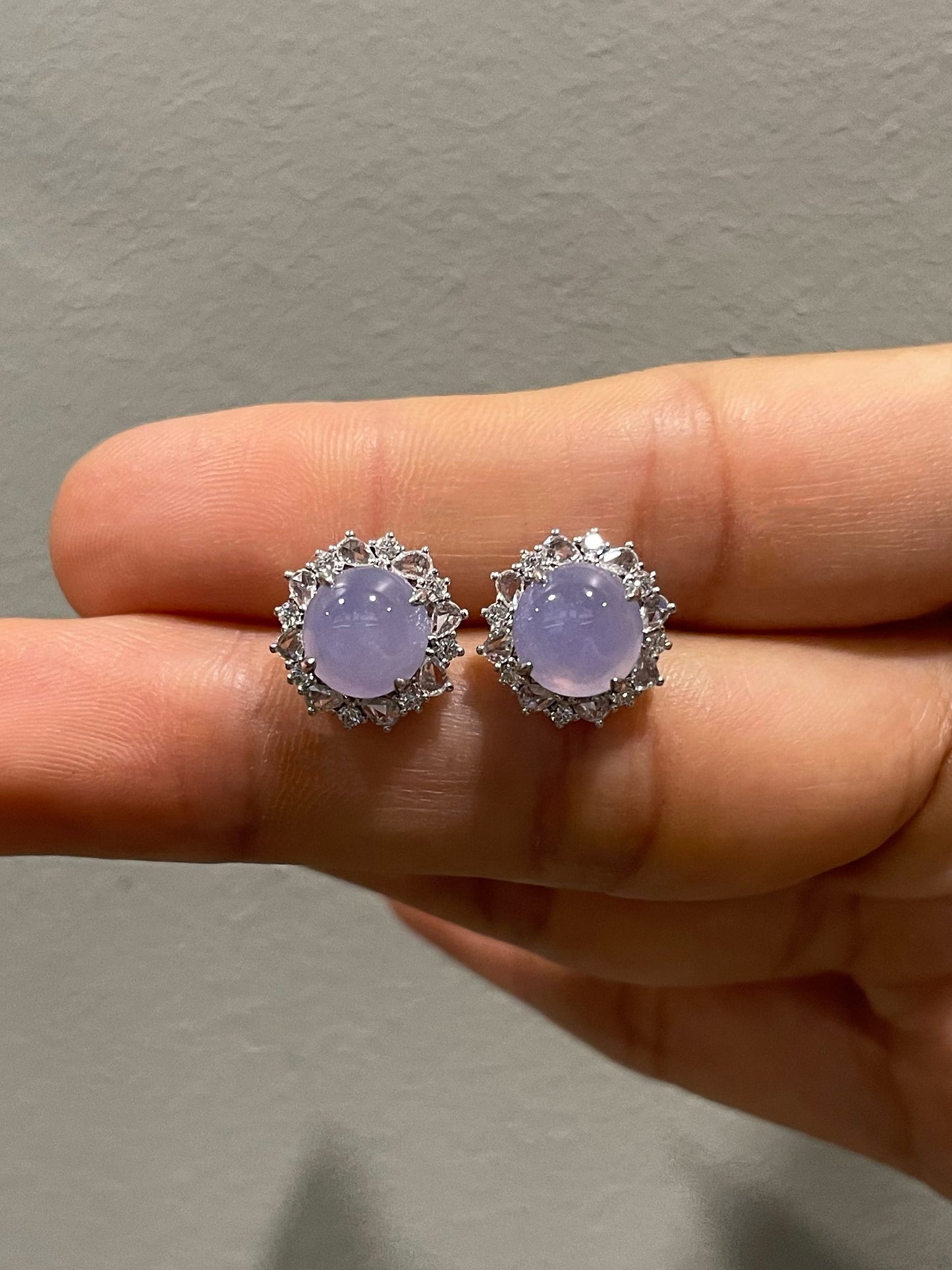 Icy Lavender Jade Cabochon Earrings (NJE162)