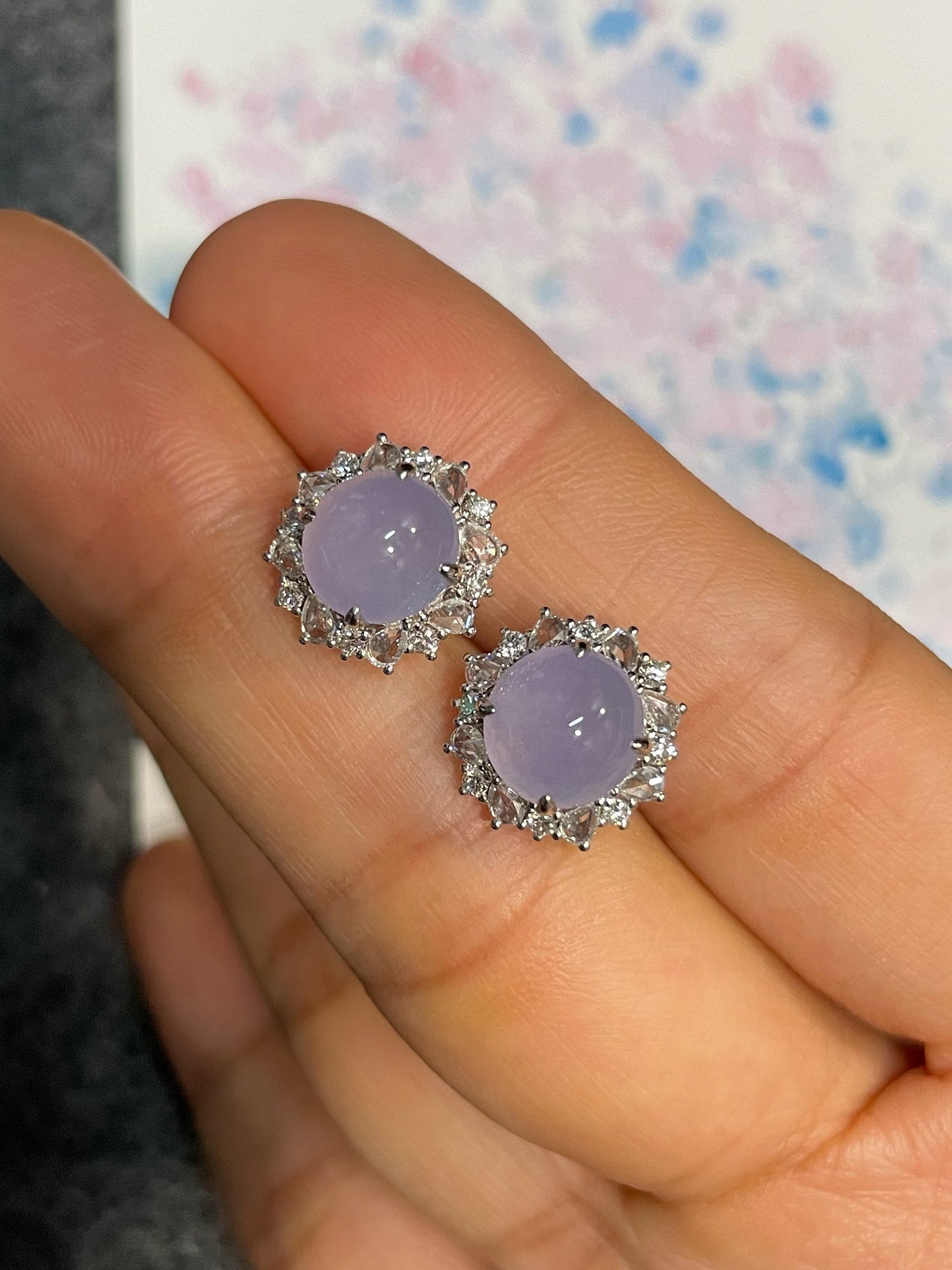 Icy Lavender Jade Cabochon Earrings (NJE162)