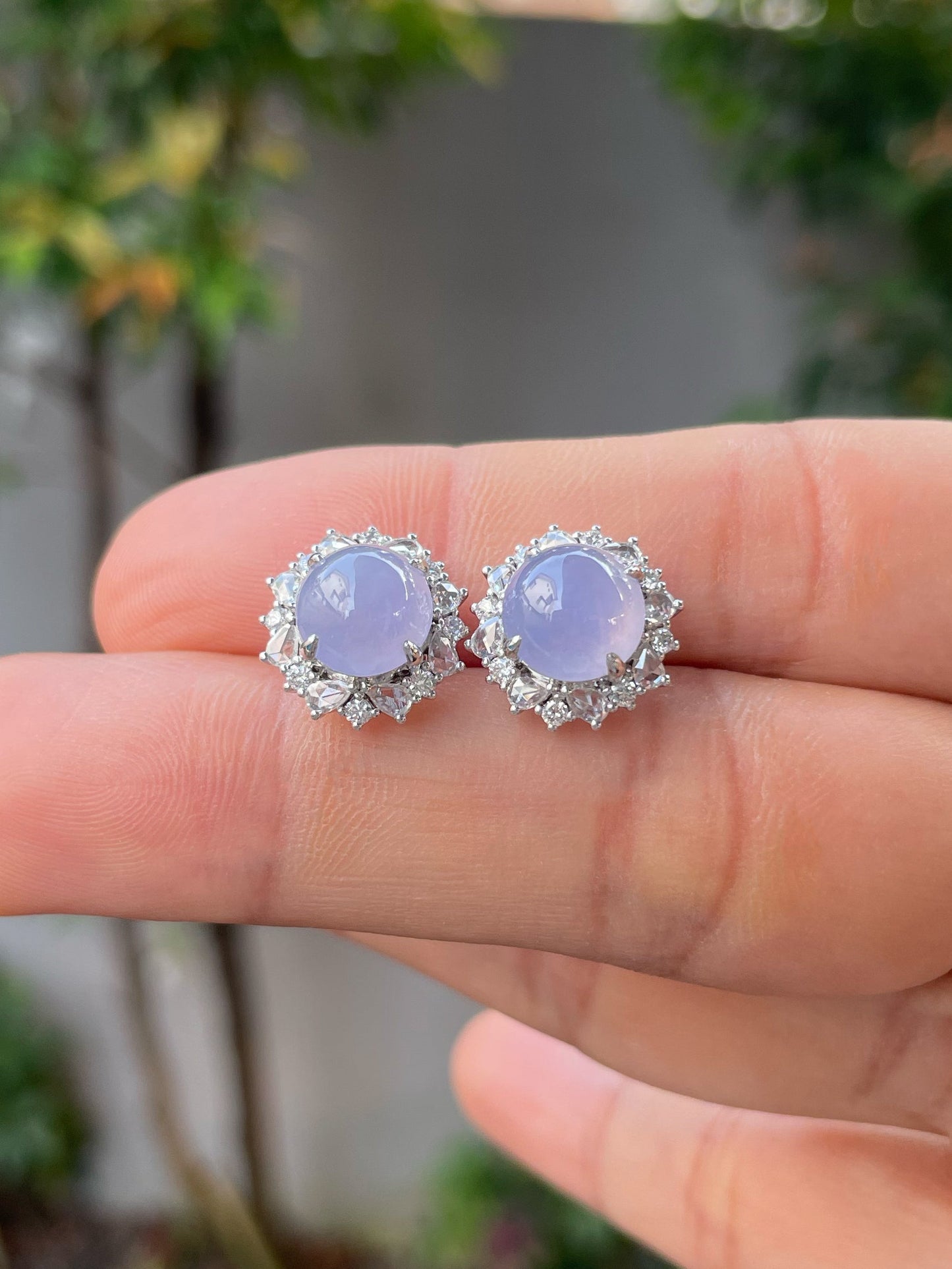 Icy Lavender Jade Cabochon Earrings (NJE162)