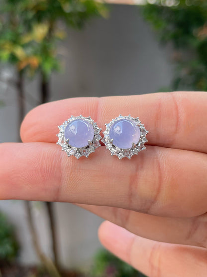 Icy Lavender Jade Cabochon Earrings (NJE162)