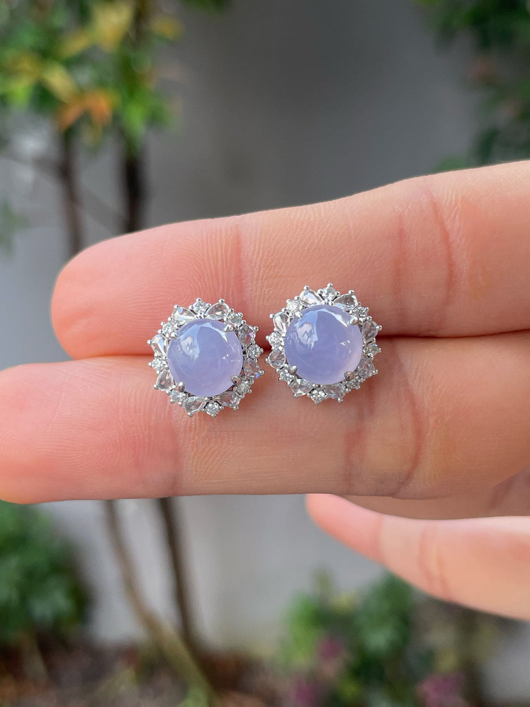 Icy Lavender Jade Cabochon Earrings (NJE162)