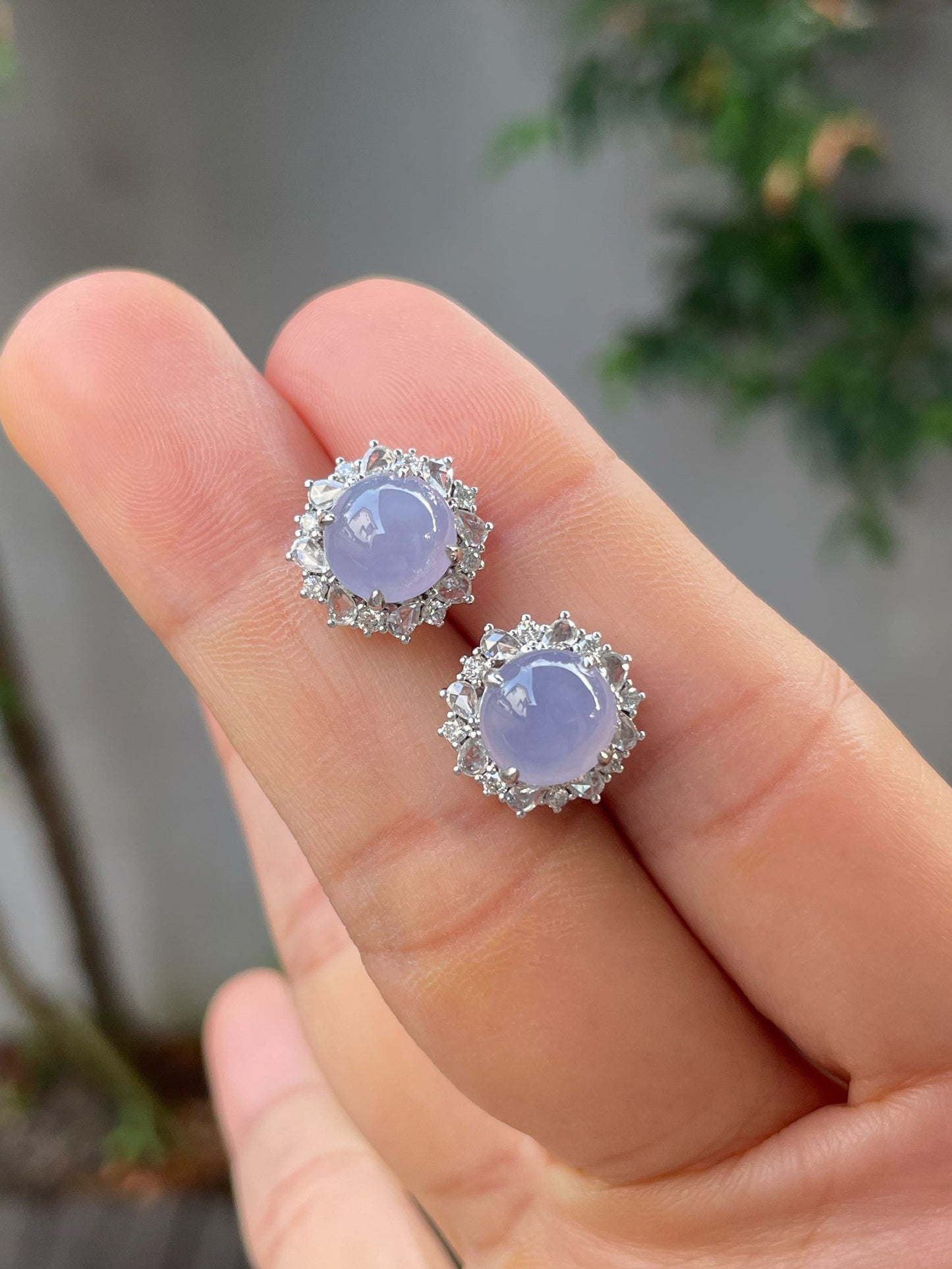 Icy Lavender Jade Cabochon Earrings (NJE162)