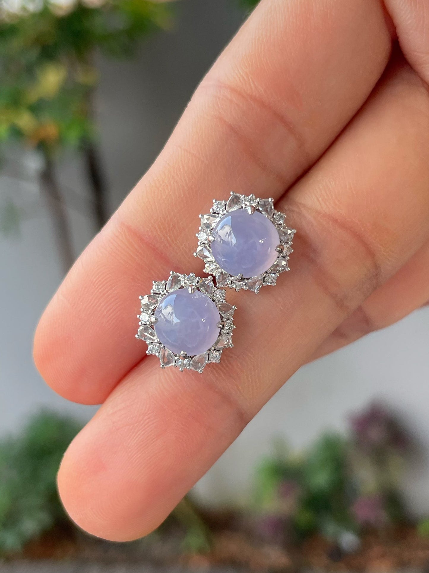 Icy Lavender Jade Cabochon Earrings (NJE162)