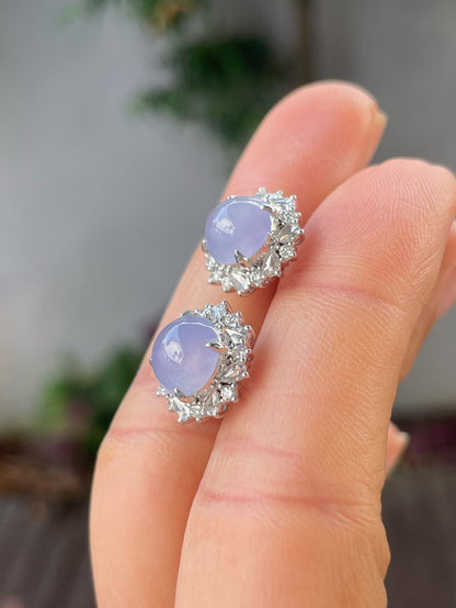 Icy Lavender Jade Cabochon Earrings (NJE162)