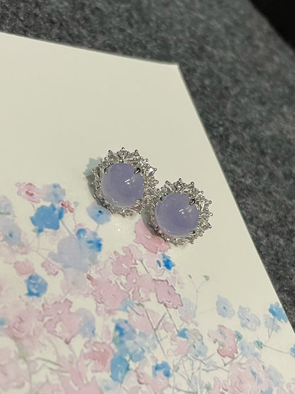 Icy Lavender Jade Cabochon Earrings (NJE162)