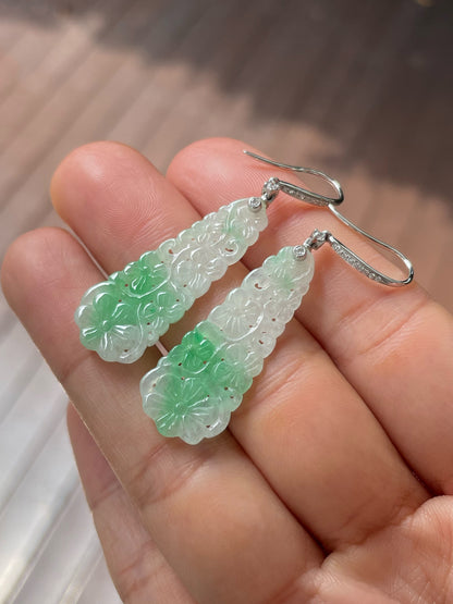 Green Jadeite Carved Earrings (NJE164)