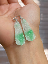 Load image into Gallery viewer, Green Jadeite Carved Earrings (NJE164)
