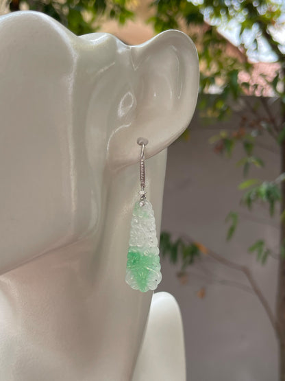 Green Jadeite Carved Earrings (NJE164)