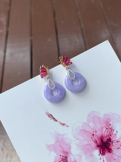 Lavender Jade Earrings - Safety Coin (NJE165)