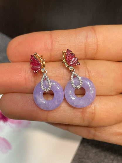 Lavender Jade Earrings - Safety Coin (NJE165)