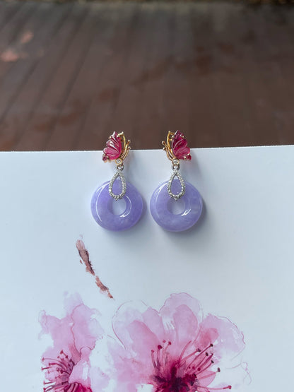 Lavender Jade Earrings - Safety Coin (NJE165)