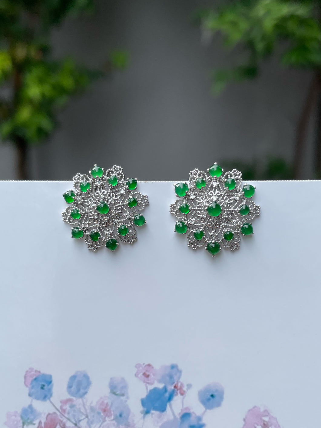 Green Jade Earrings - Cabochons (NJE167)