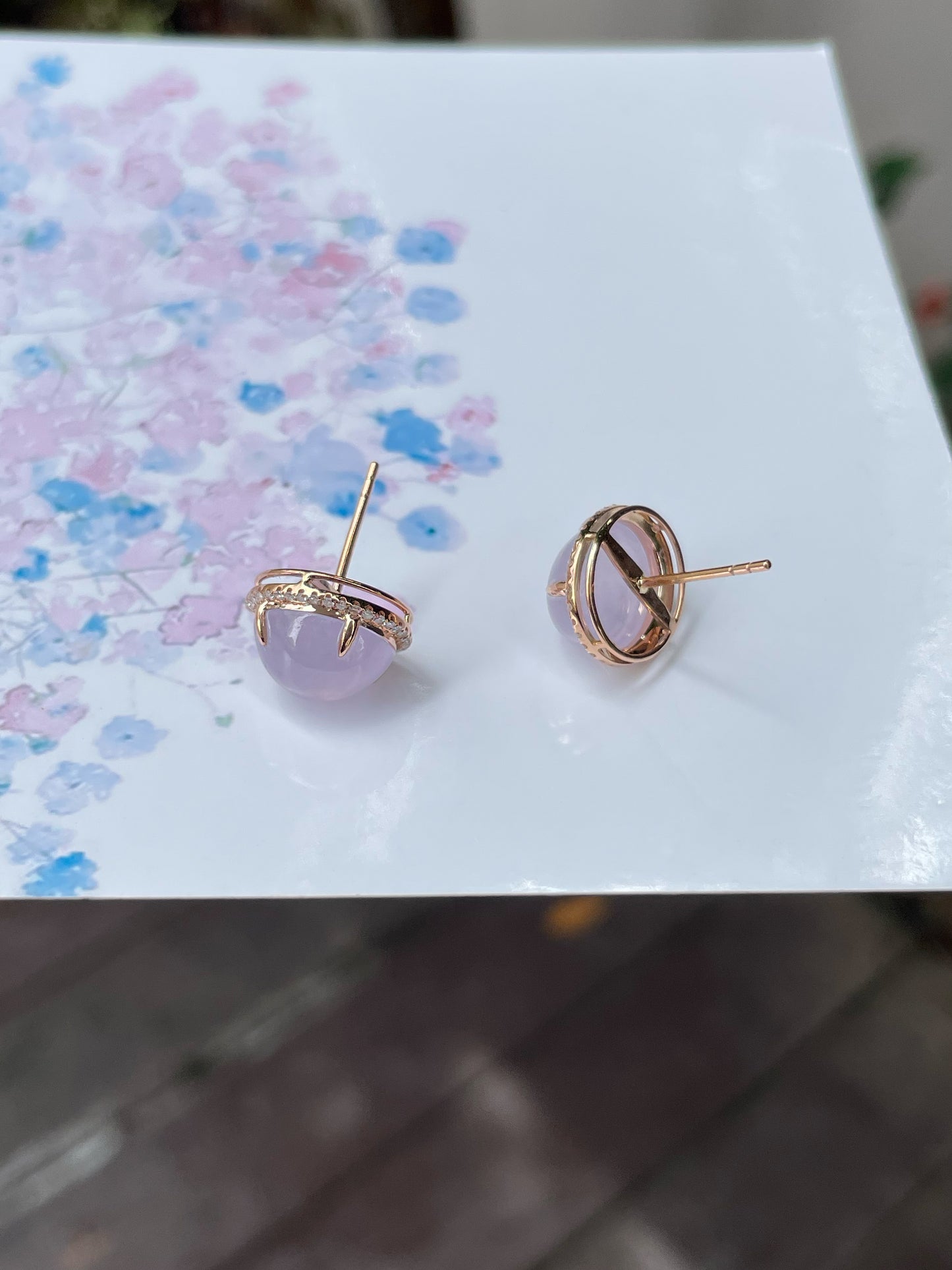 Pink Jade Cabochon Earrings (NJE170)