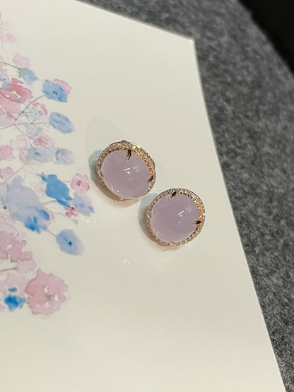 Pink Jade Cabochon Earrings (NJE170)