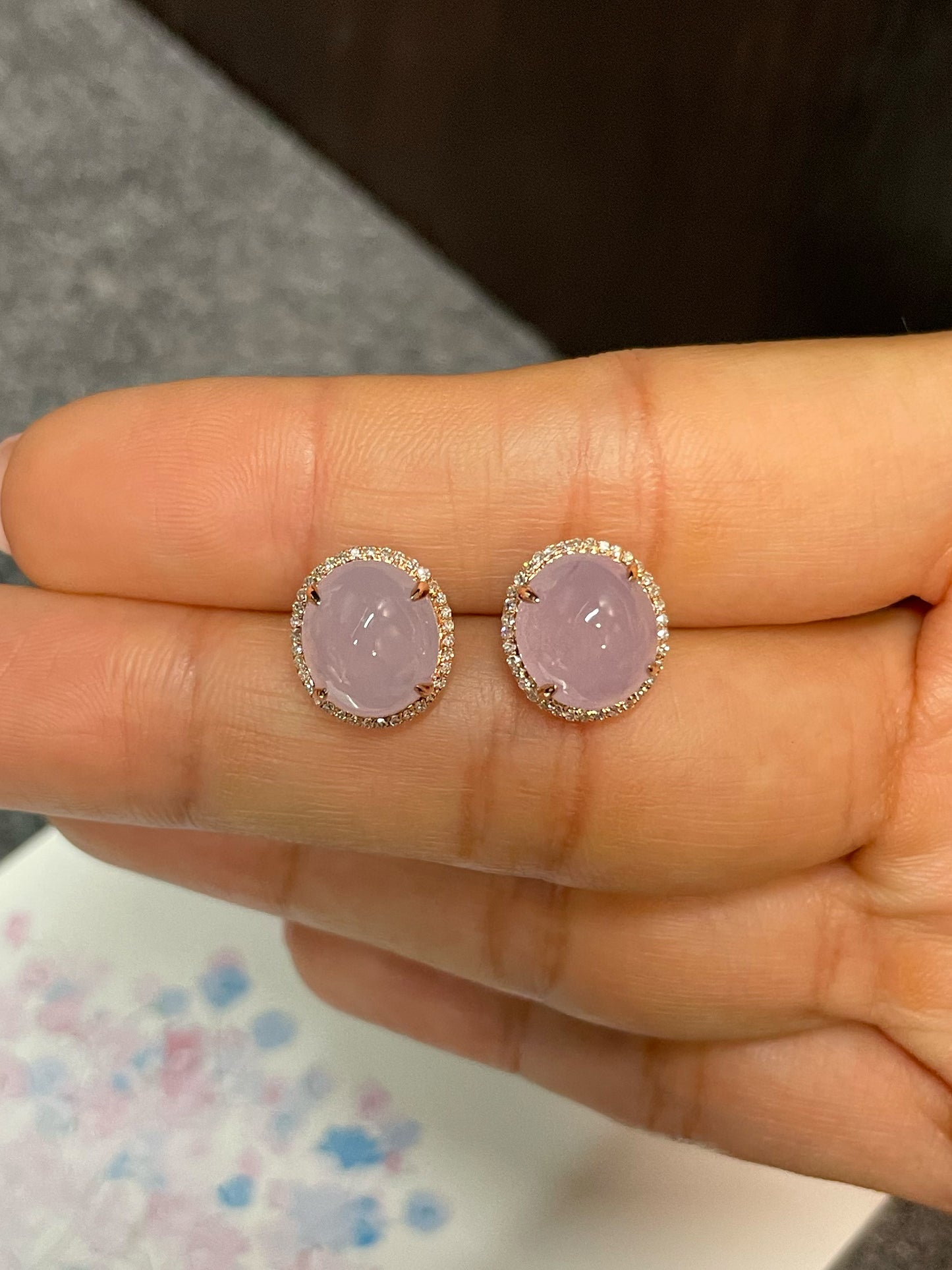 Pink Jade Cabochon Earrings (NJE170)