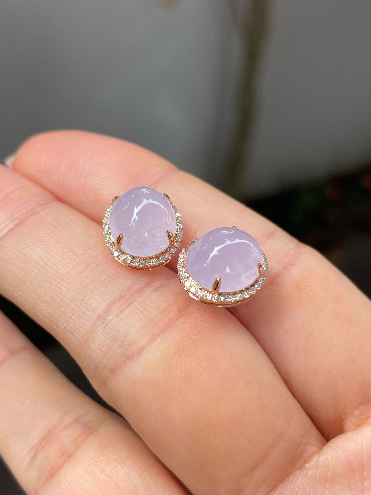 Pink Jade Cabochon Earrings (NJE170)