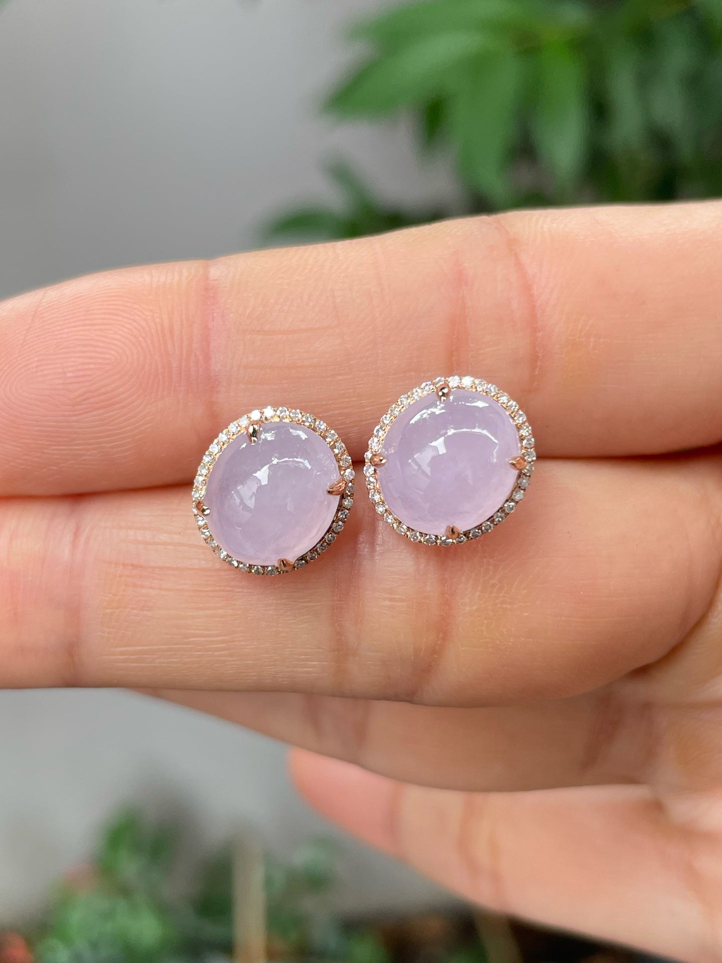 Pink Jade Cabochon Earrings (NJE170)