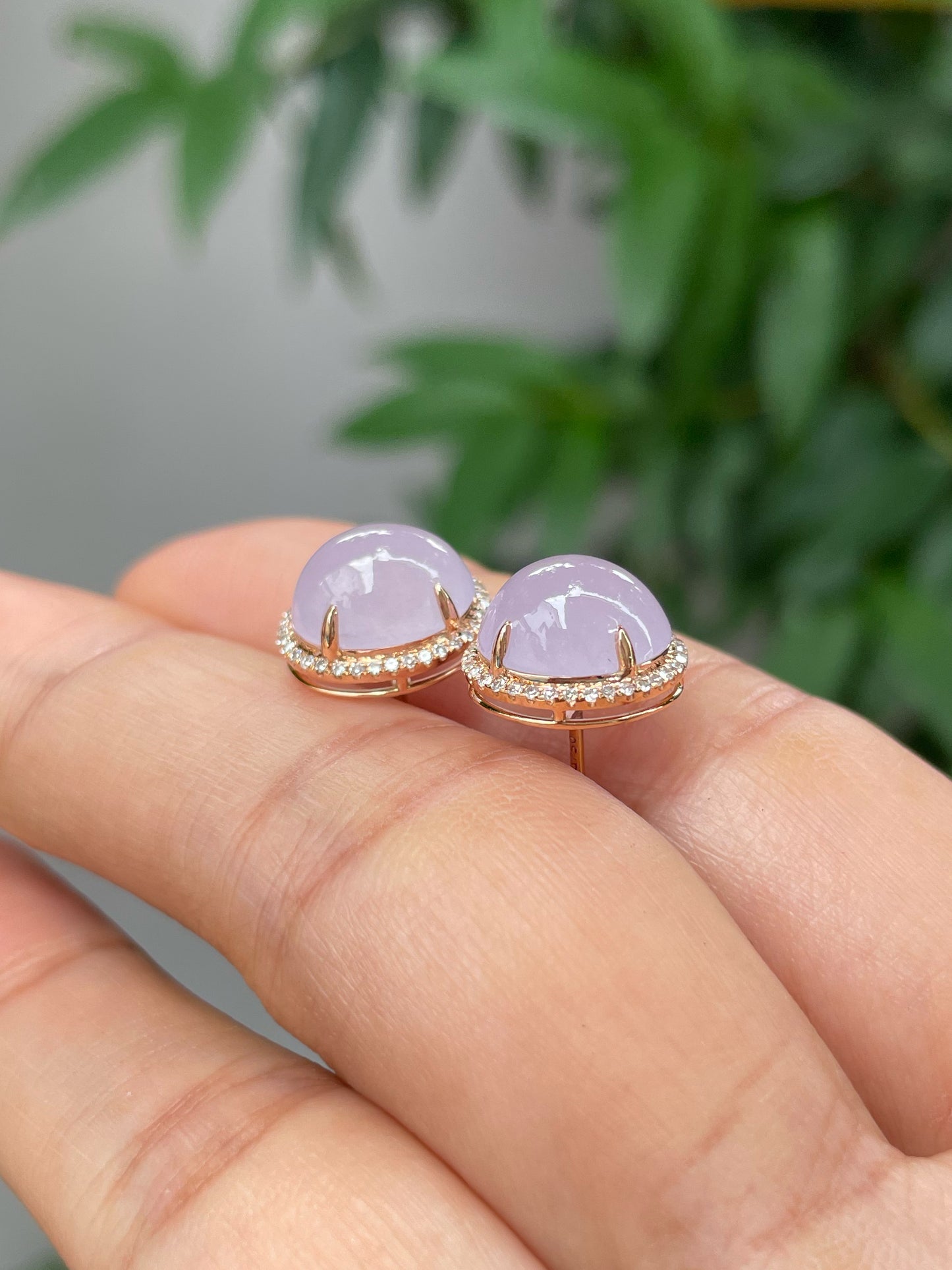 Pink Jade Cabochon Earrings (NJE170)