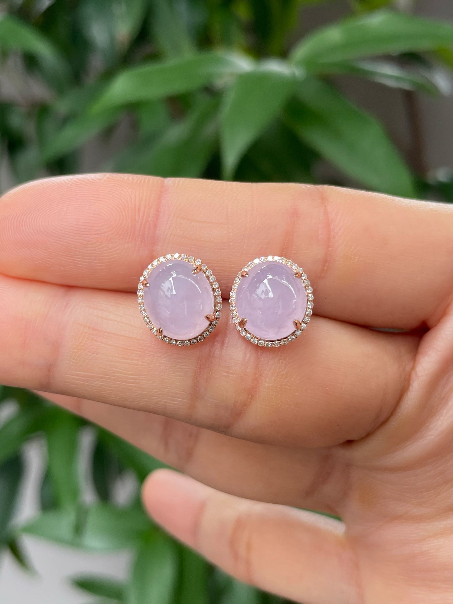 Pink Jade Cabochon Earrings (NJE170)