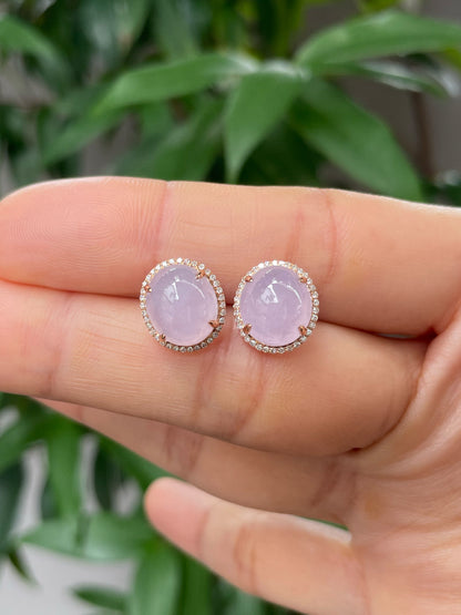 Pink Jade Cabochon Earrings (NJE170)