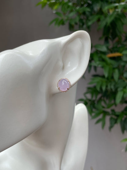 Pink Jade Cabochon Earrings (NJE170)