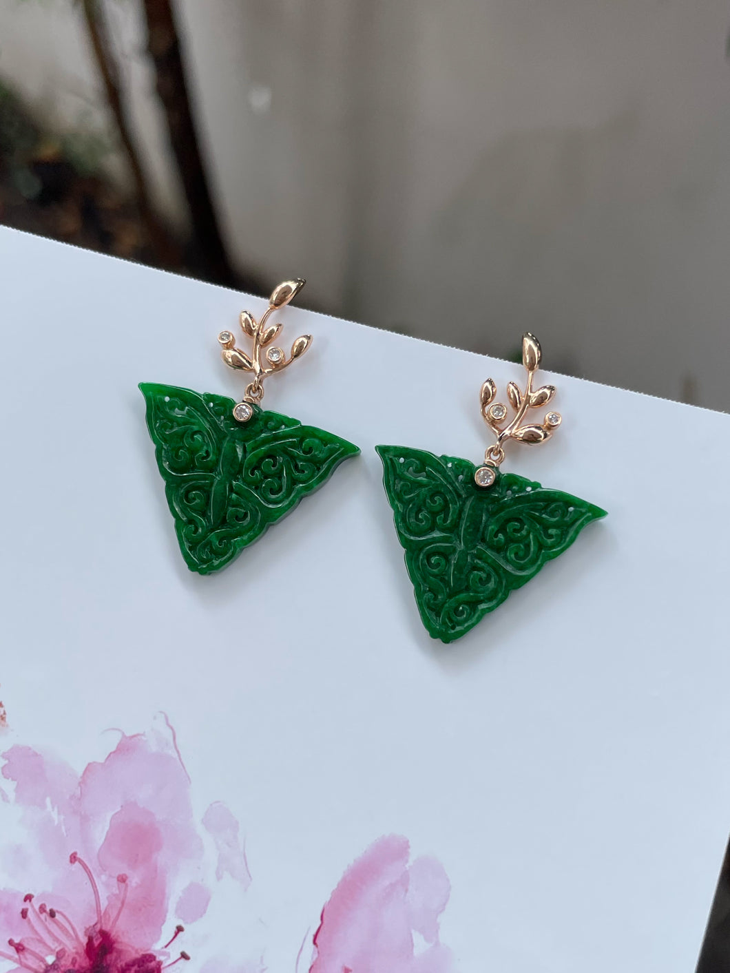 Green Jadeite Carved Earrings (NJE171)