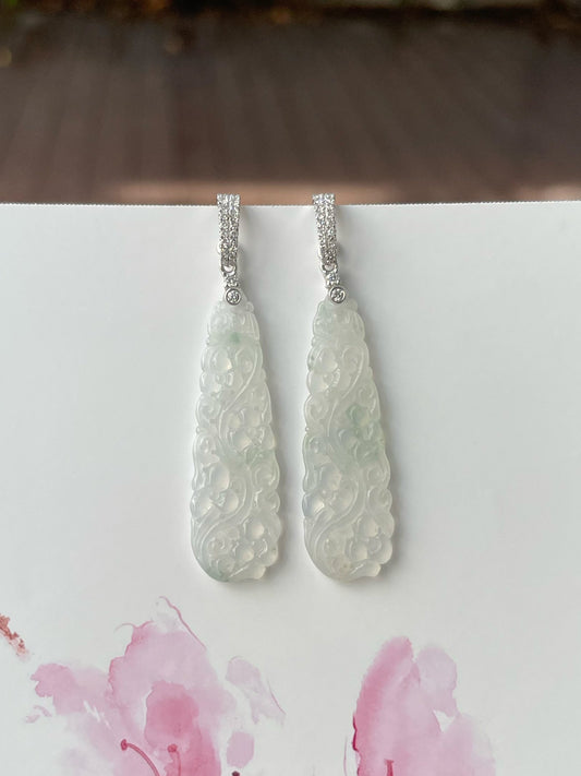 Icy Jadeite Carved Earrings (NJE172)