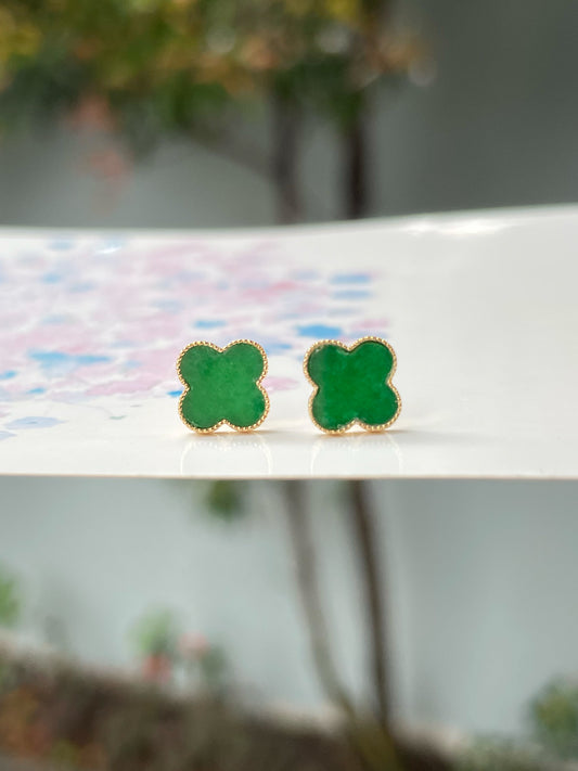 Green Clover Jadeite Earrings (NJE179)