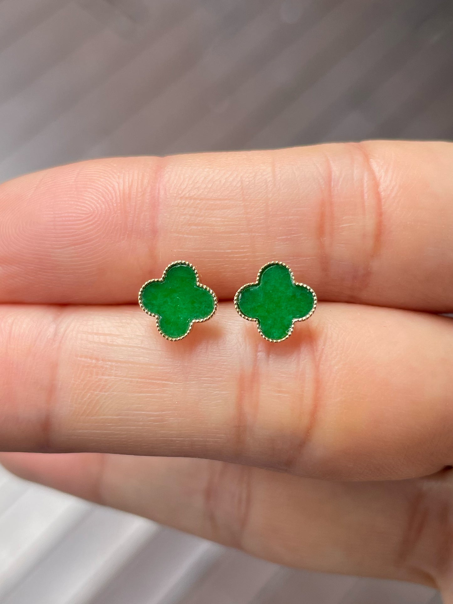 Green Clover Jadeite Earrings (NJE179)