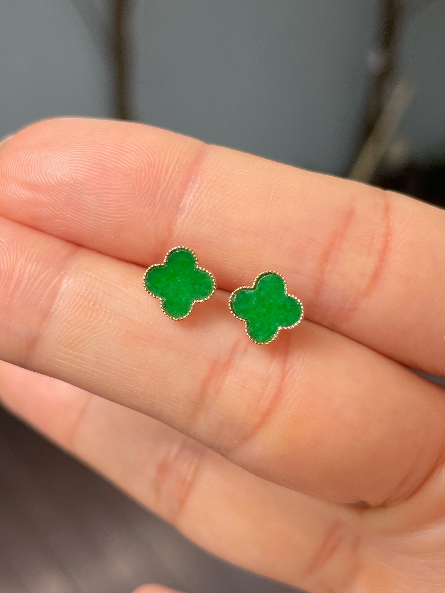 Green Clover Jadeite Earrings (NJE179)