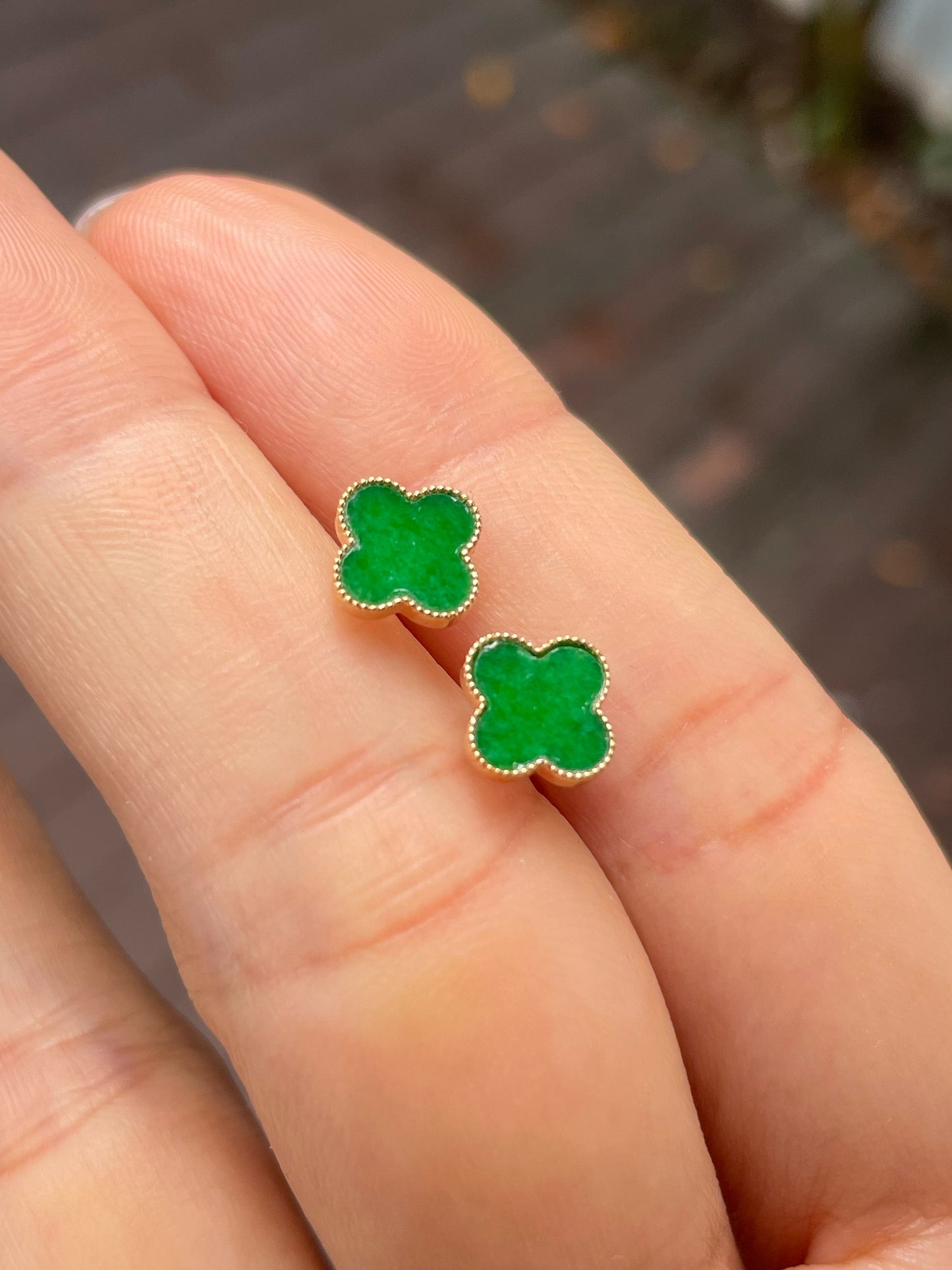 Green Clover Jadeite Earrings (NJE179)