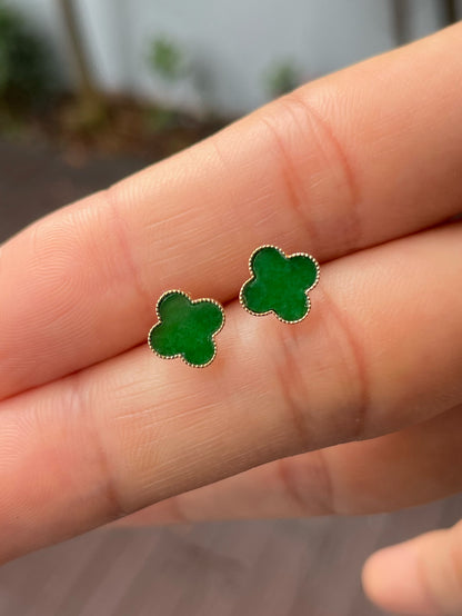 Green Clover Jadeite Earrings (NJE179)