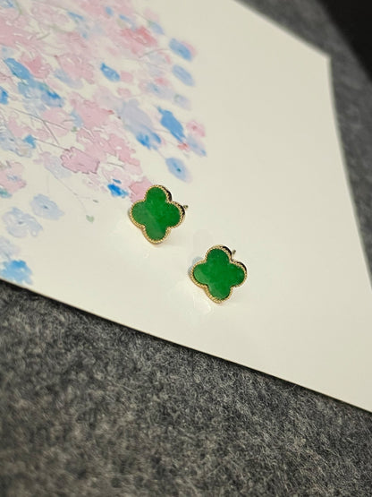 Green Clover Jadeite Earrings (NJE179)