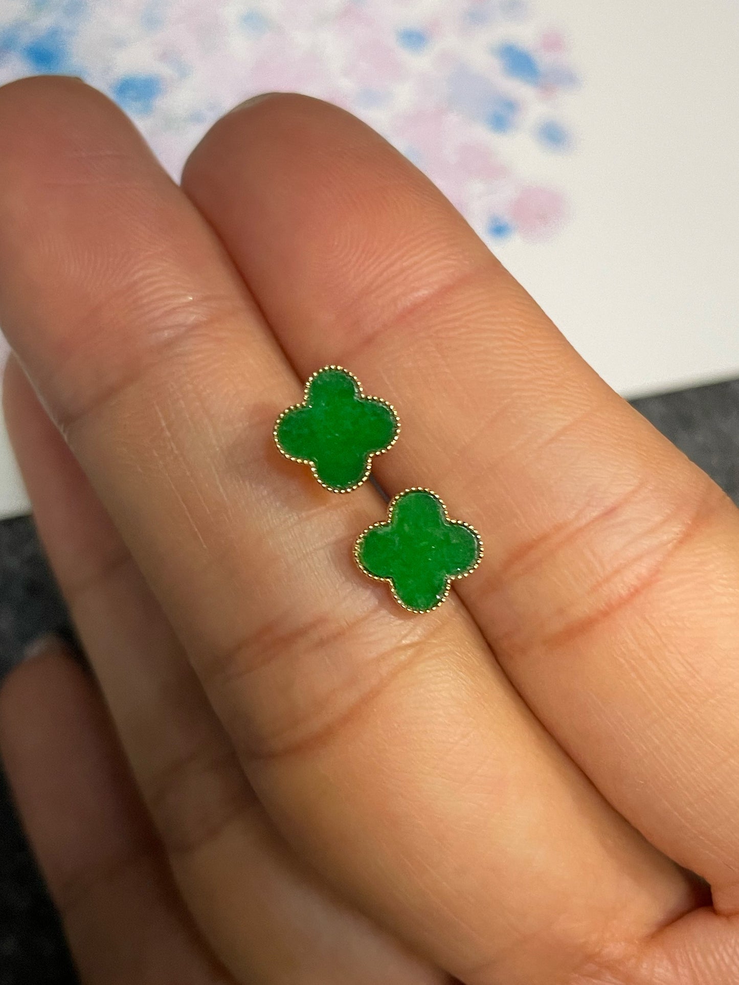 Green Clover Jadeite Earrings (NJE179)