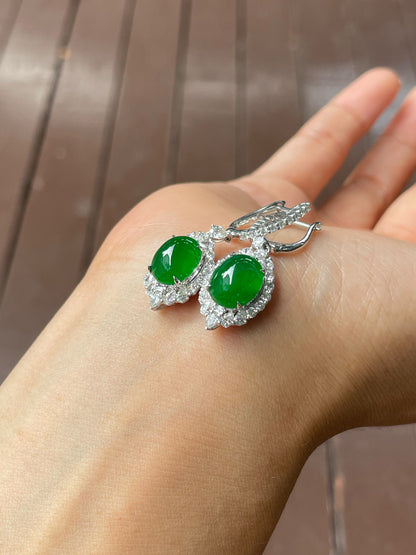 Green Jade Cabochon Earrings (NJE180)