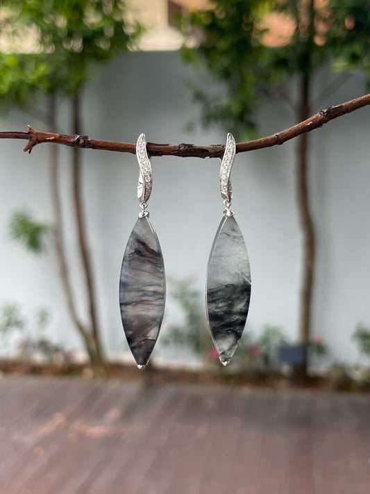 Icy Black Jadeite Earrings (NJE185)