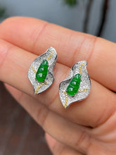 Load image into Gallery viewer, Green Jade Earrings - Peapod Carvings (NJE186)
