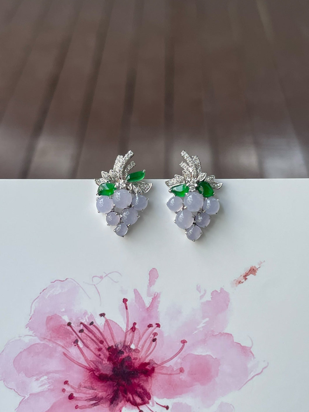 Lavender Jadeite Earrings - Grapes (NJE187)