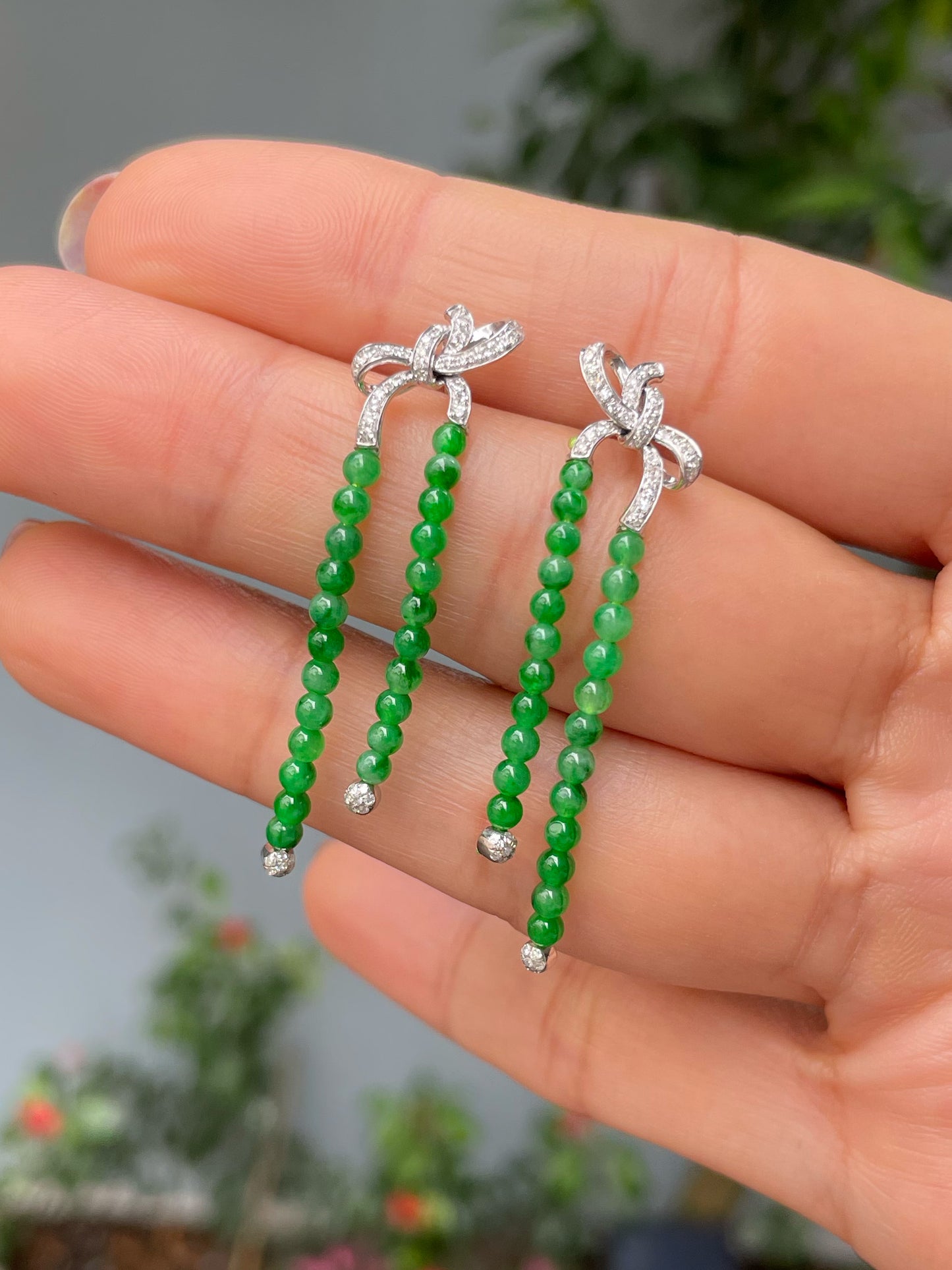 Green Jade Beads Earrings (NJE188)