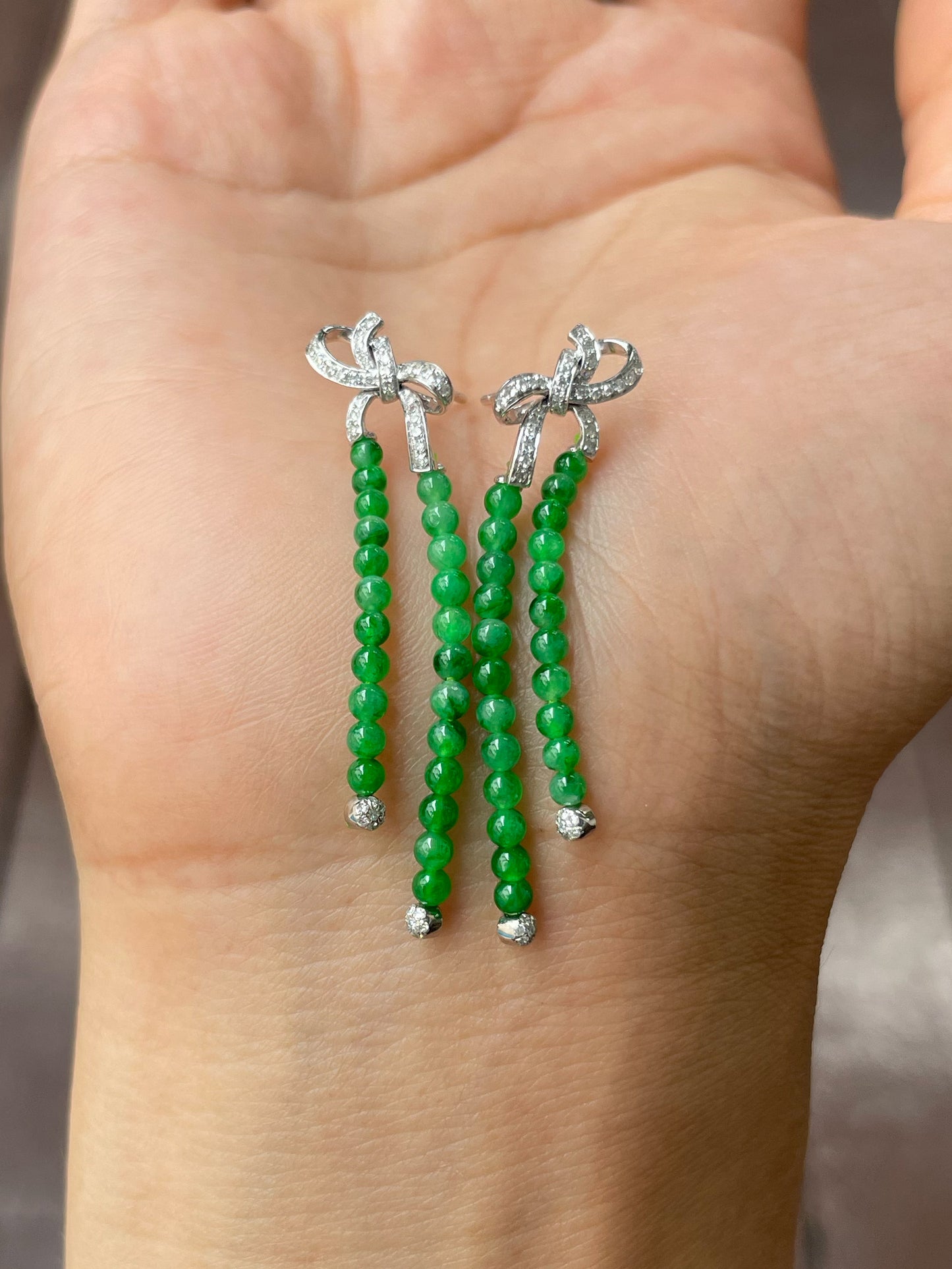 Green Jade Beads Earrings (NJE188)