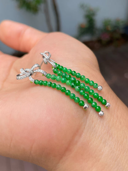 Green Jade Beads Earrings (NJE188)