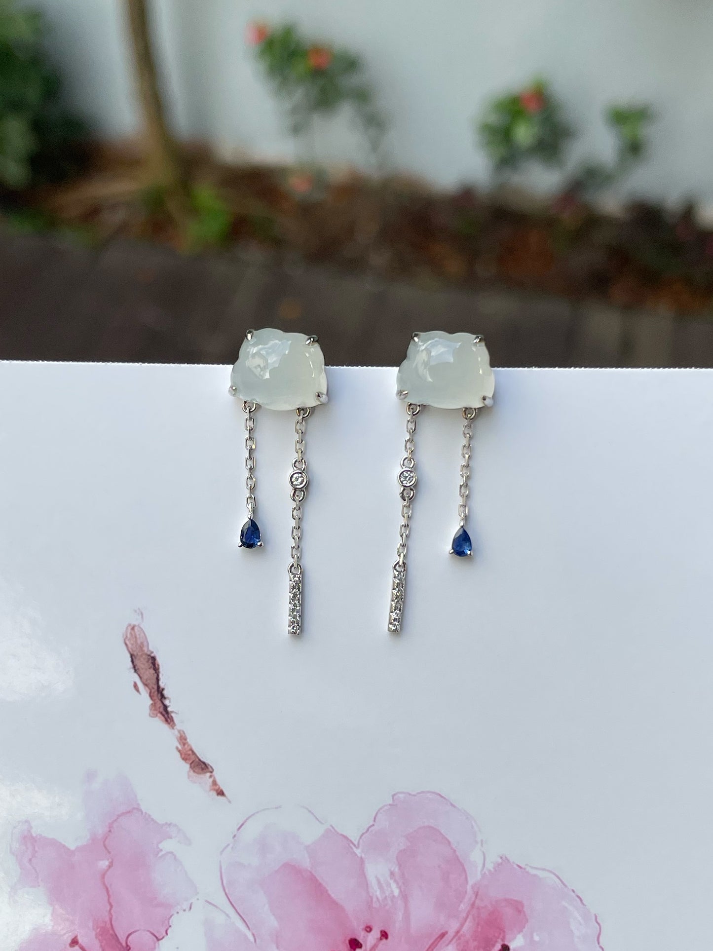 White Jadeite Earrings - Fluffy Clouds (NJE190)