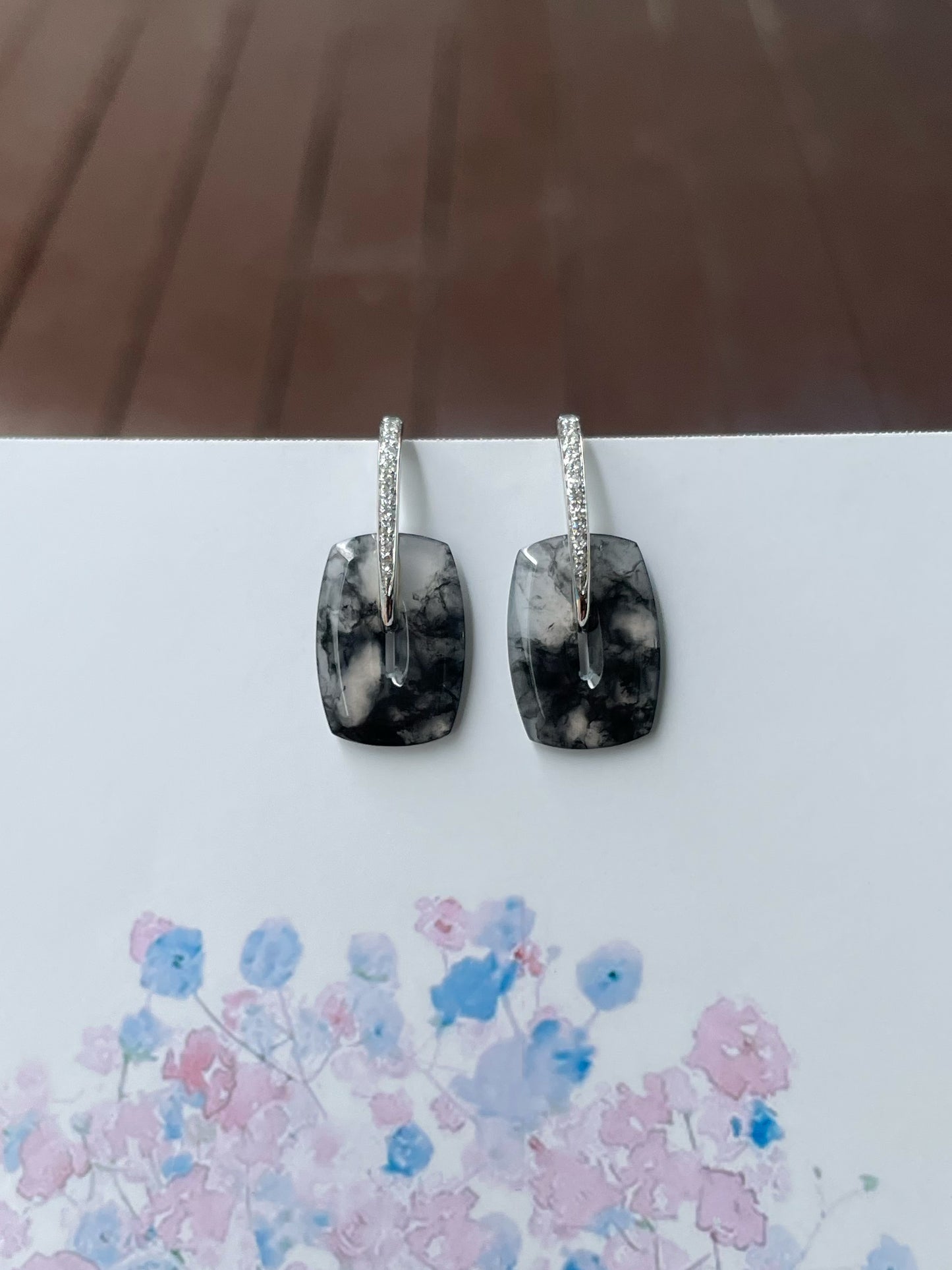 Icy Black Jade Earrings (NJE195)