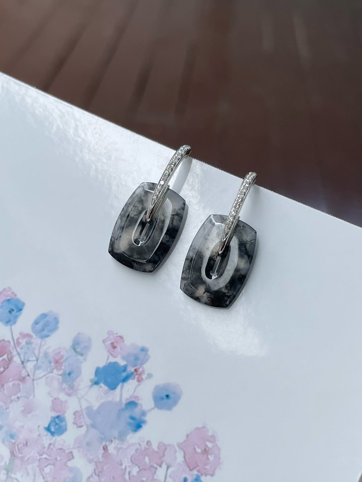 Icy Black Jade Earrings (NJE195)