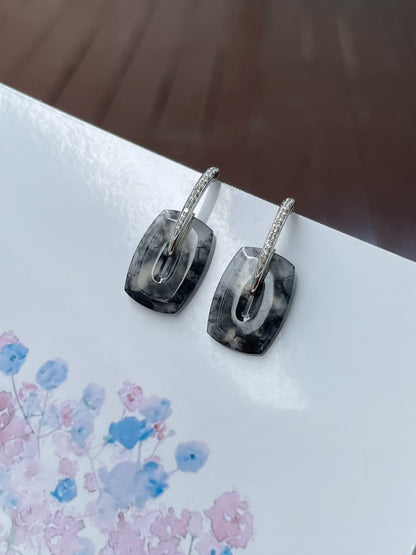 Icy Black Jade Earrings (NJE195)